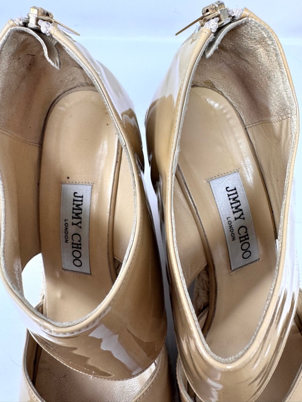 JIMMY CHOO beige patent leather raffia wedge sandals, Italy, size 40 - Picture 9 of 13